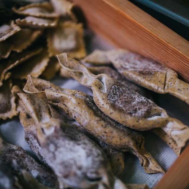 food is on display in the glass case