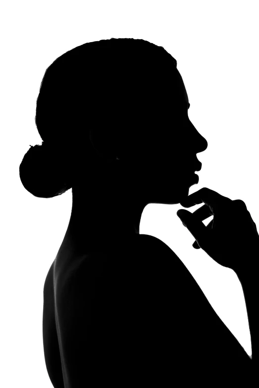 a black silhouette of a lady holding a cigarette