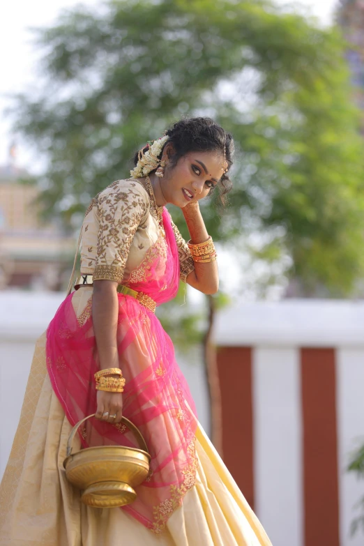 a women in traditional indian garb walking