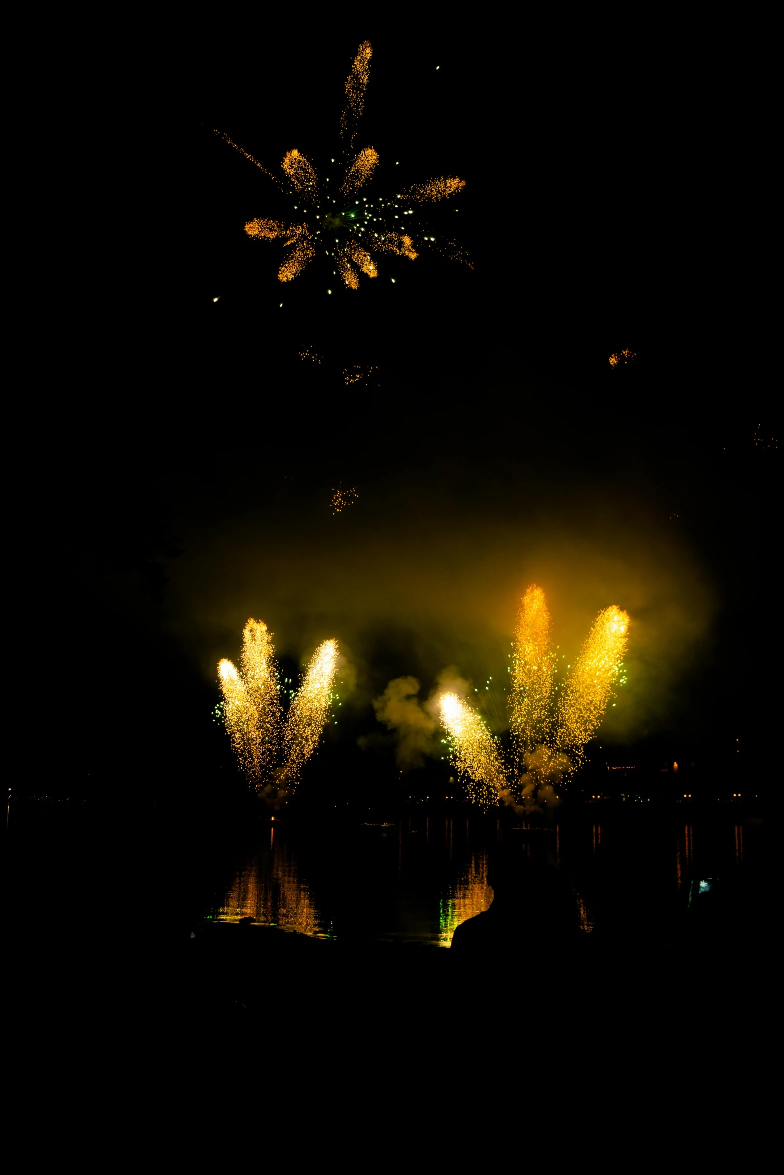 fireworks in the dark with their own lights on