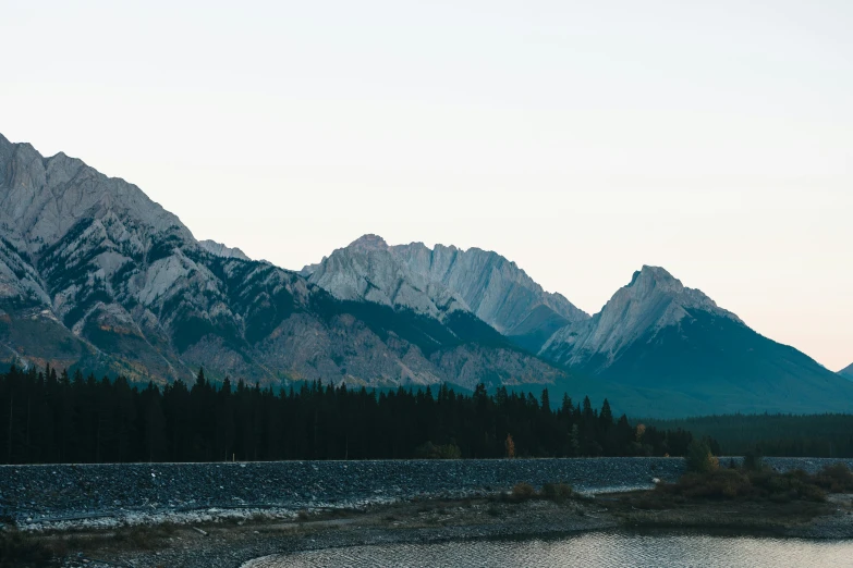 a beautiful mountain landscape with low water