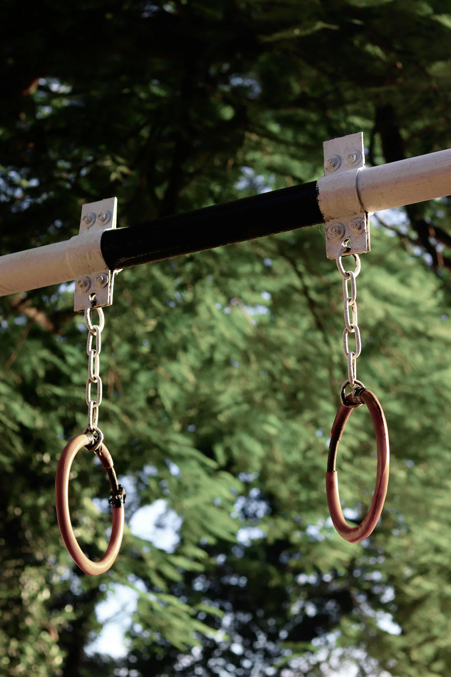 two oval and round dangling from a pole