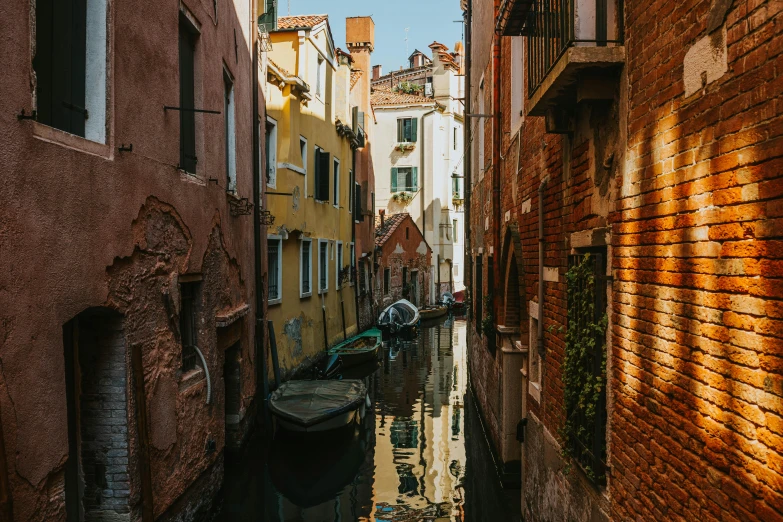 there is a street view of a canal in the city