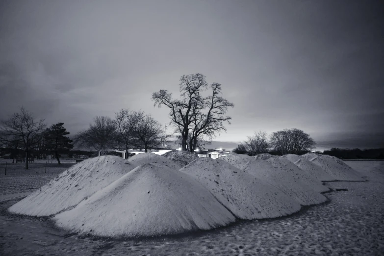 the snow is piled up against a building