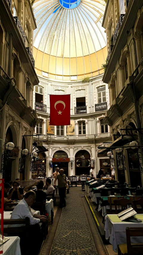 this is the view of a very large shopping mall with a dome