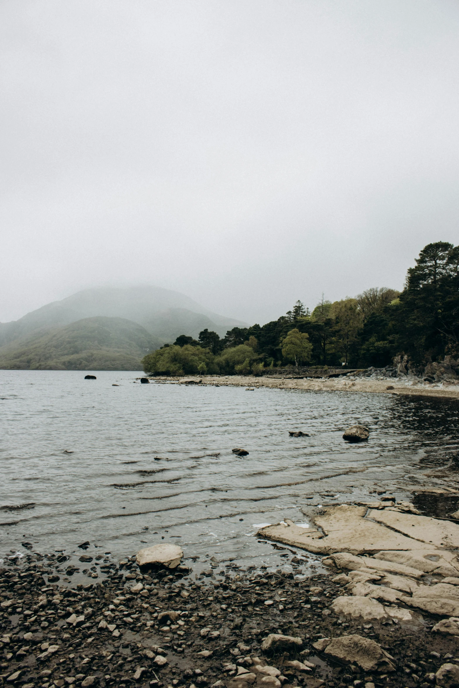 water, rocks, and boats near the shoreline