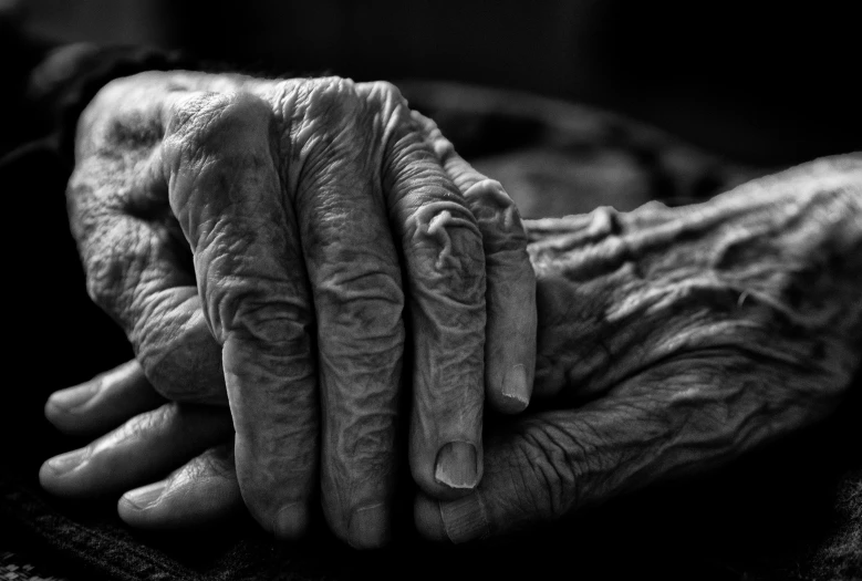 hands of an older person sitting on the ground