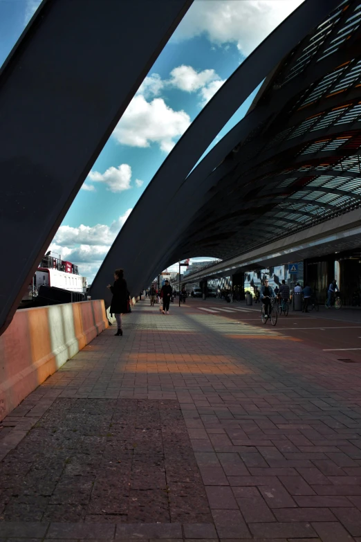 a long walkway that is in front of a building