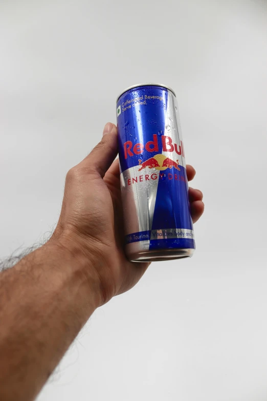 someone holding a can of dietly - based red bull