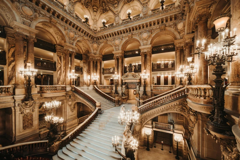 a staircase in the grand salon of an elegant el