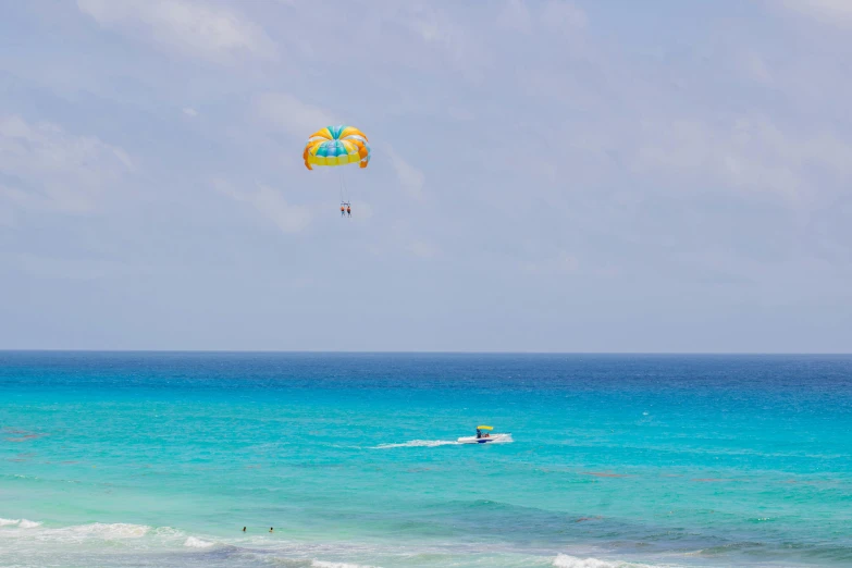 a man parasailing in the open water on a clear day