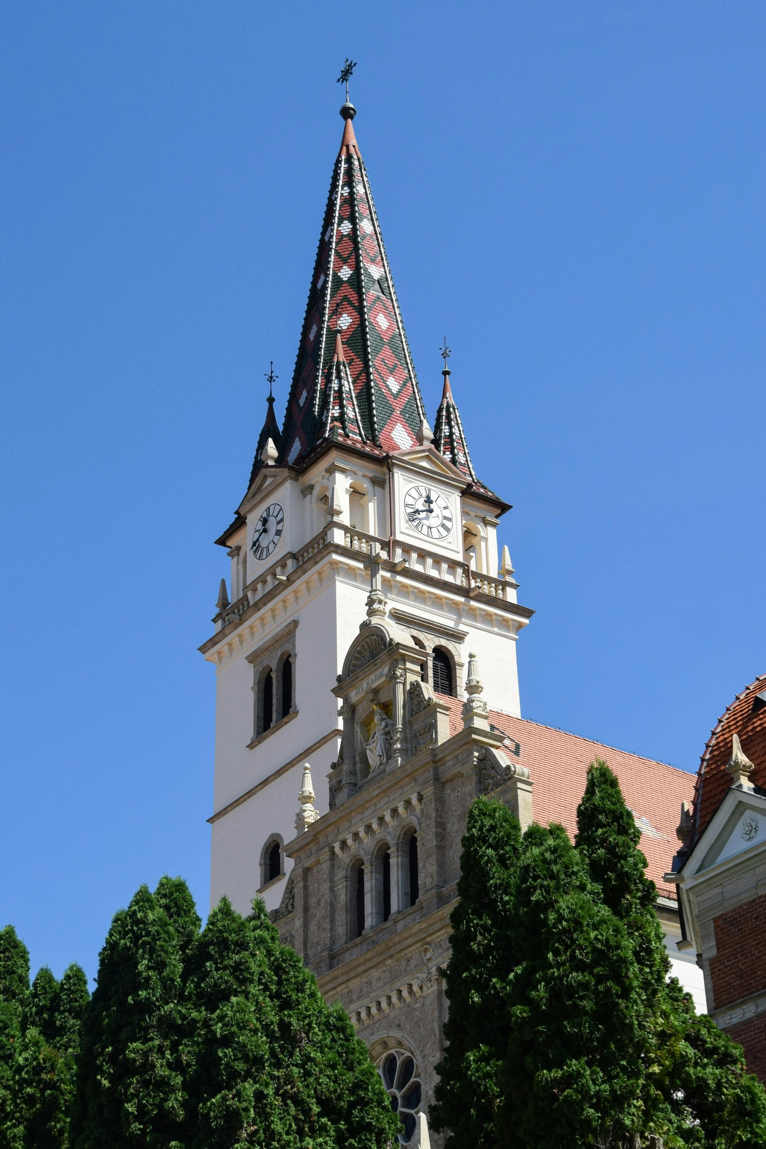 a large church tower on top of a building