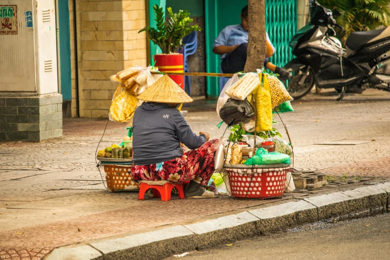 a lady selling food on the street