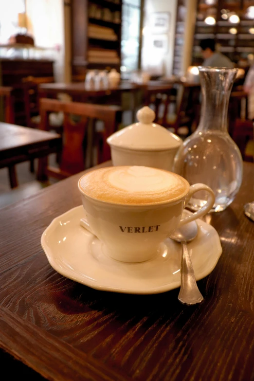 cup on saucer next to other dishes on a table