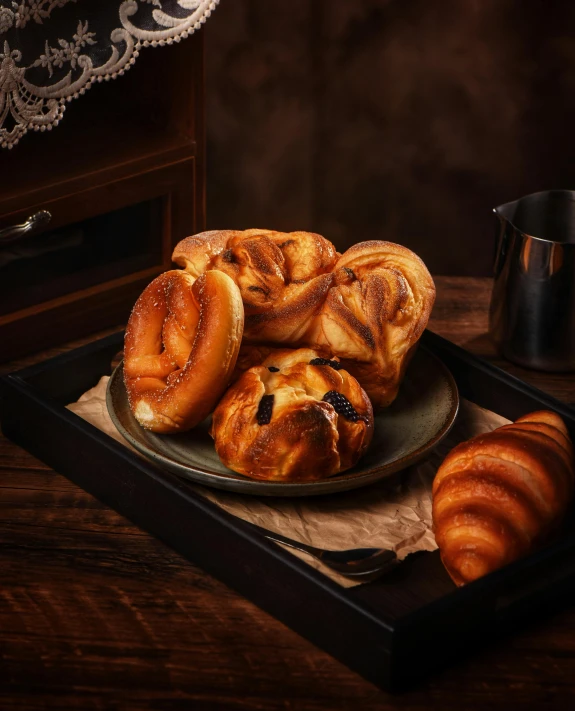 some baked goods are placed on a tray