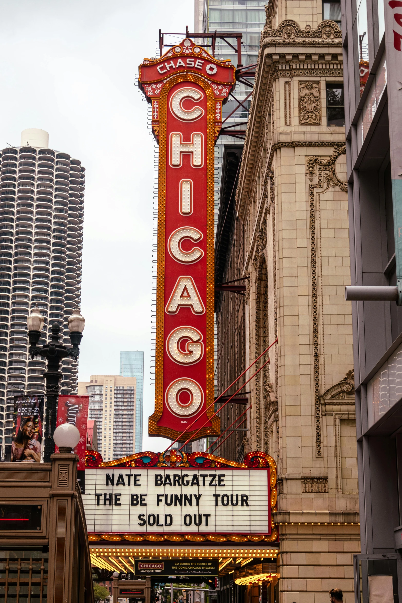 a very big city with some big red signs