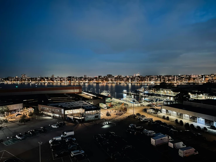 a night view of a port at the end of the road