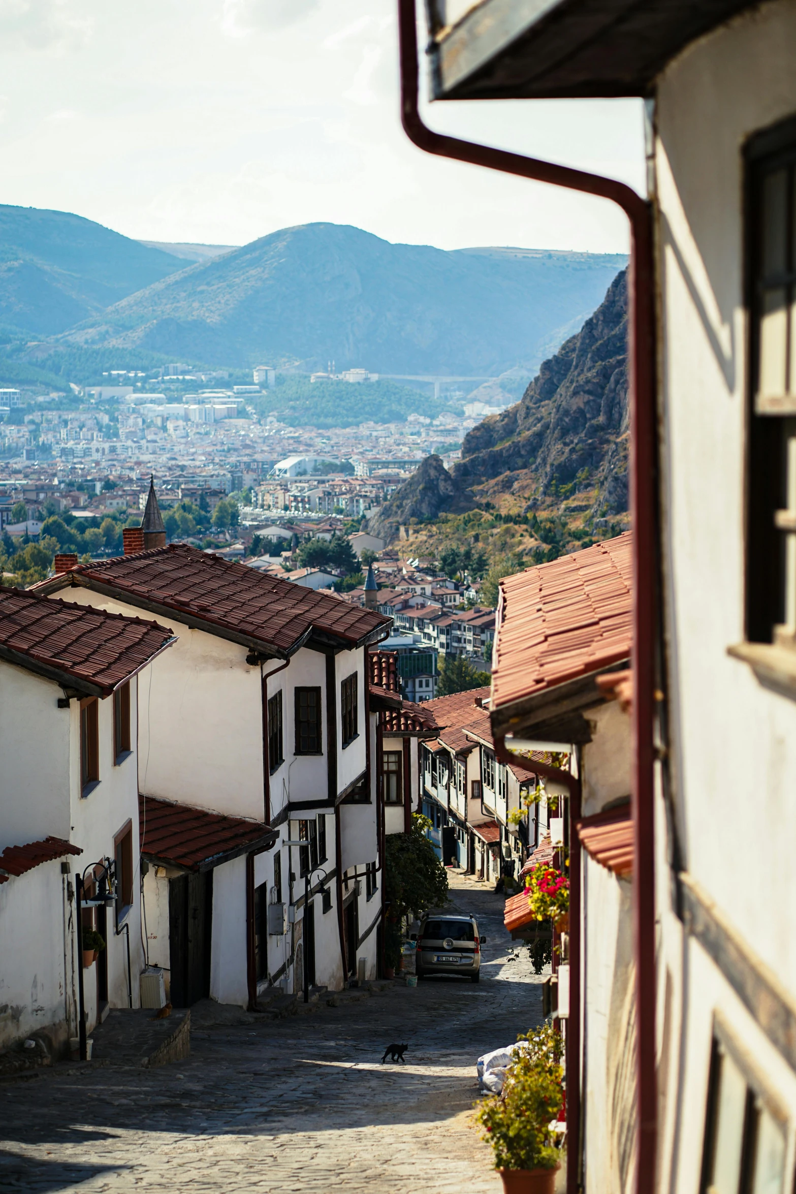 the small village has many small white buildings