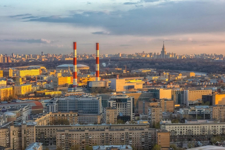 a city is seen during the day in an aerial view