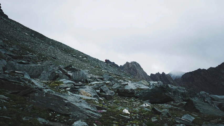 a couple of rocky mountains in the middle of a forest