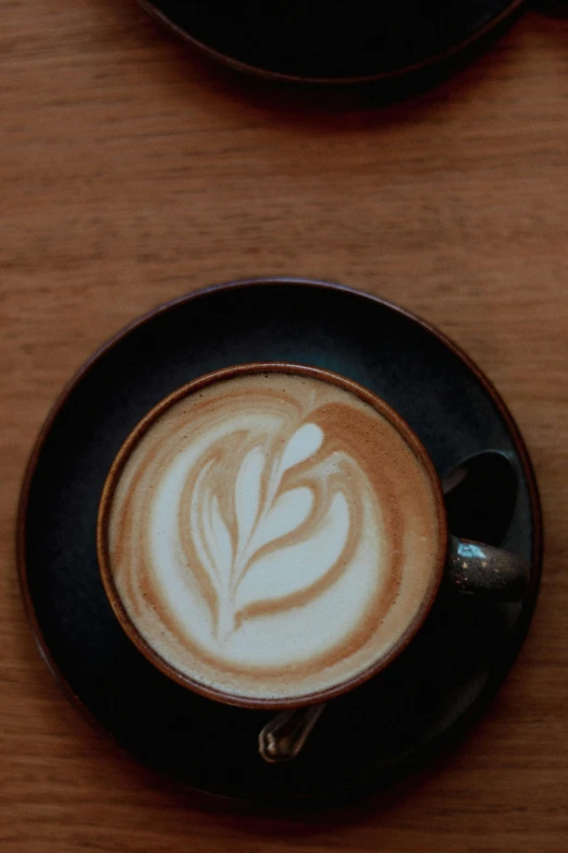 a cappuccino with a leaf drawn on it