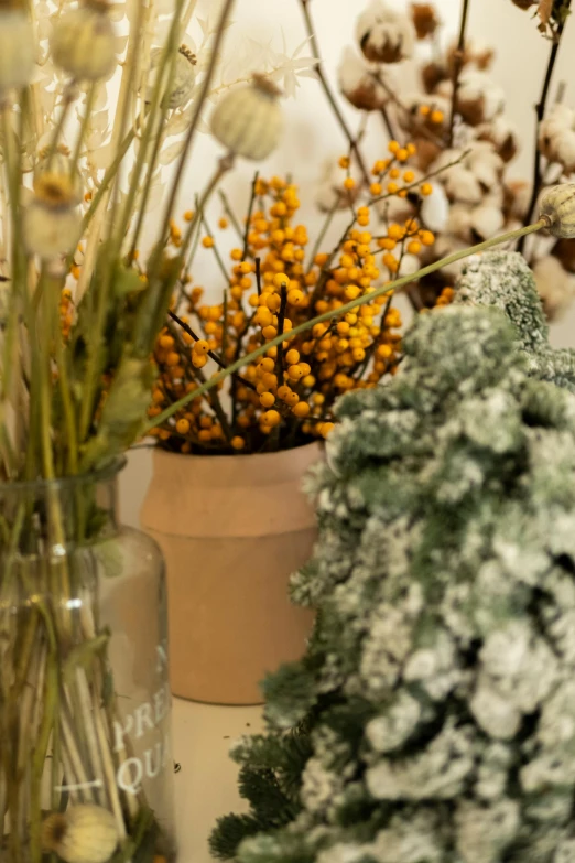 a bouquet of small yellow and white flowers