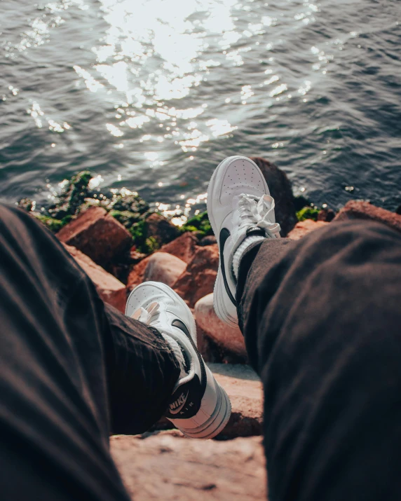 feet up on rocks as seen from ground