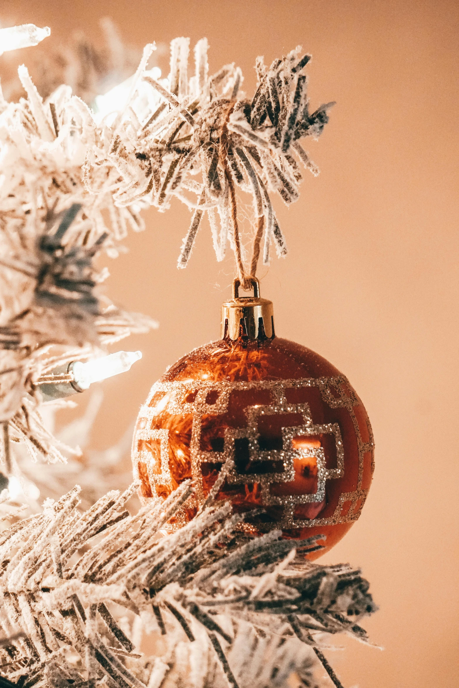 a glass ornament hanging on a christmas tree