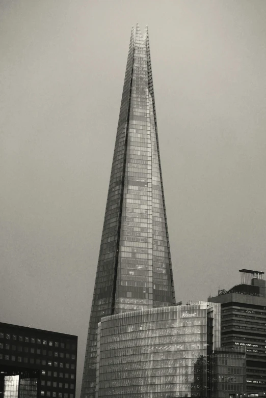 a black and white po of a very tall building