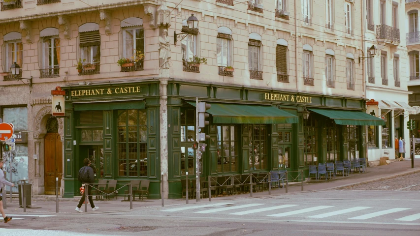 an old building on a city street corner