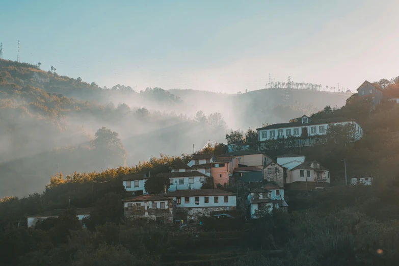 an area with hills covered in houses