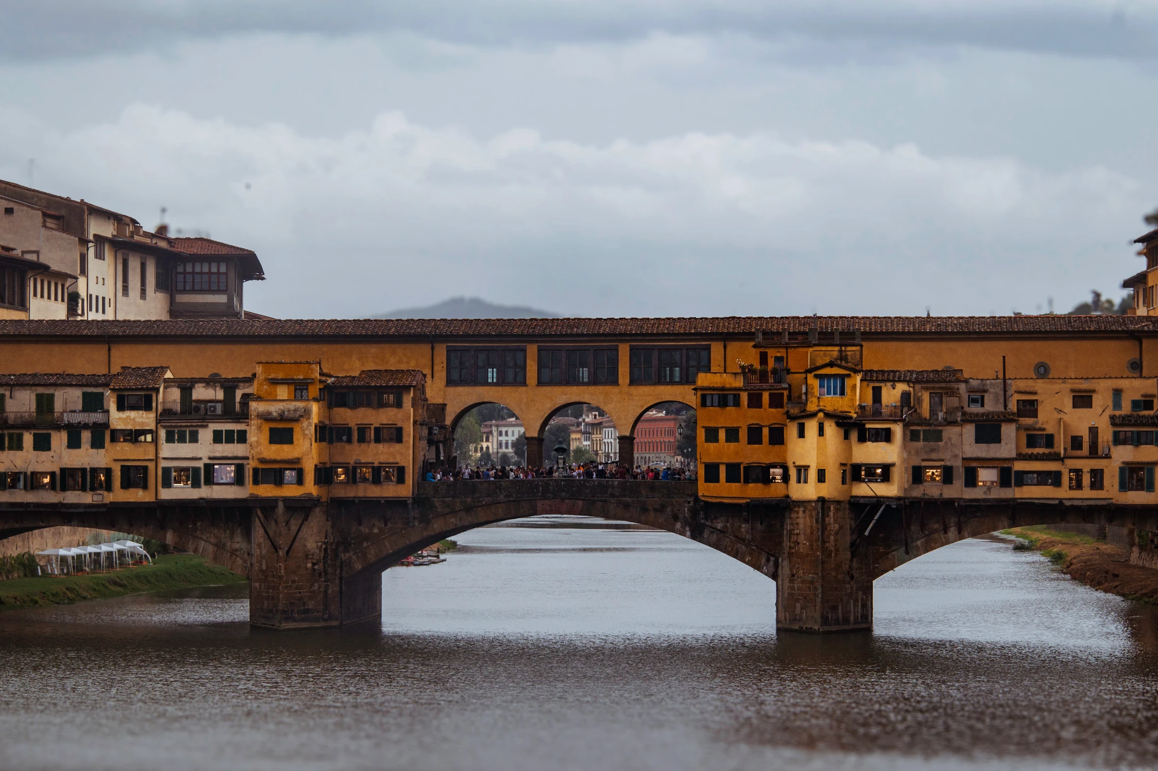 bridge with multiple buildings, and one with a bridge rail