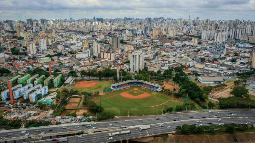 the city is very large and the baseball field