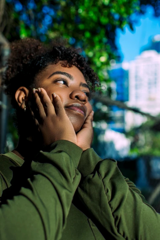 a woman is talking on her cell phone