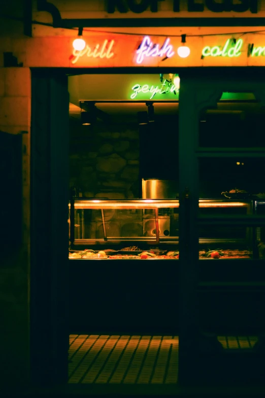 an image of a restaurant restaurant at night