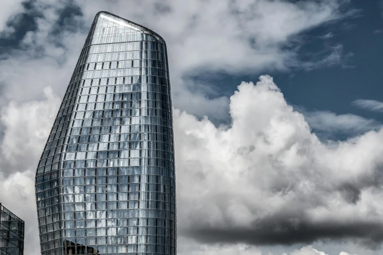 a black and white image of a tall building