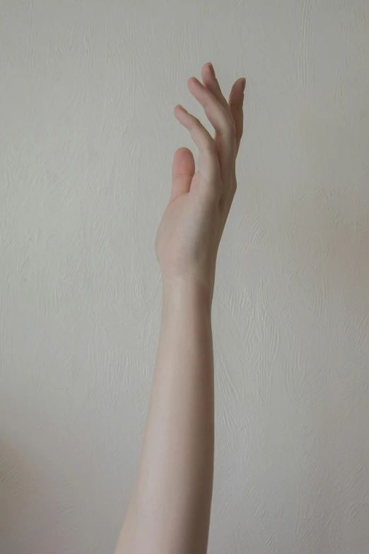 a person with arm extended holding soing in the air
