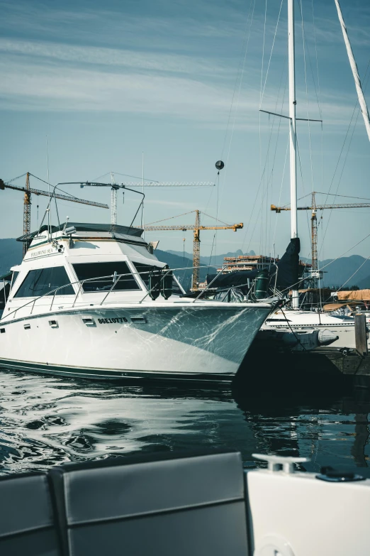 boat out on calm water at shore under construction