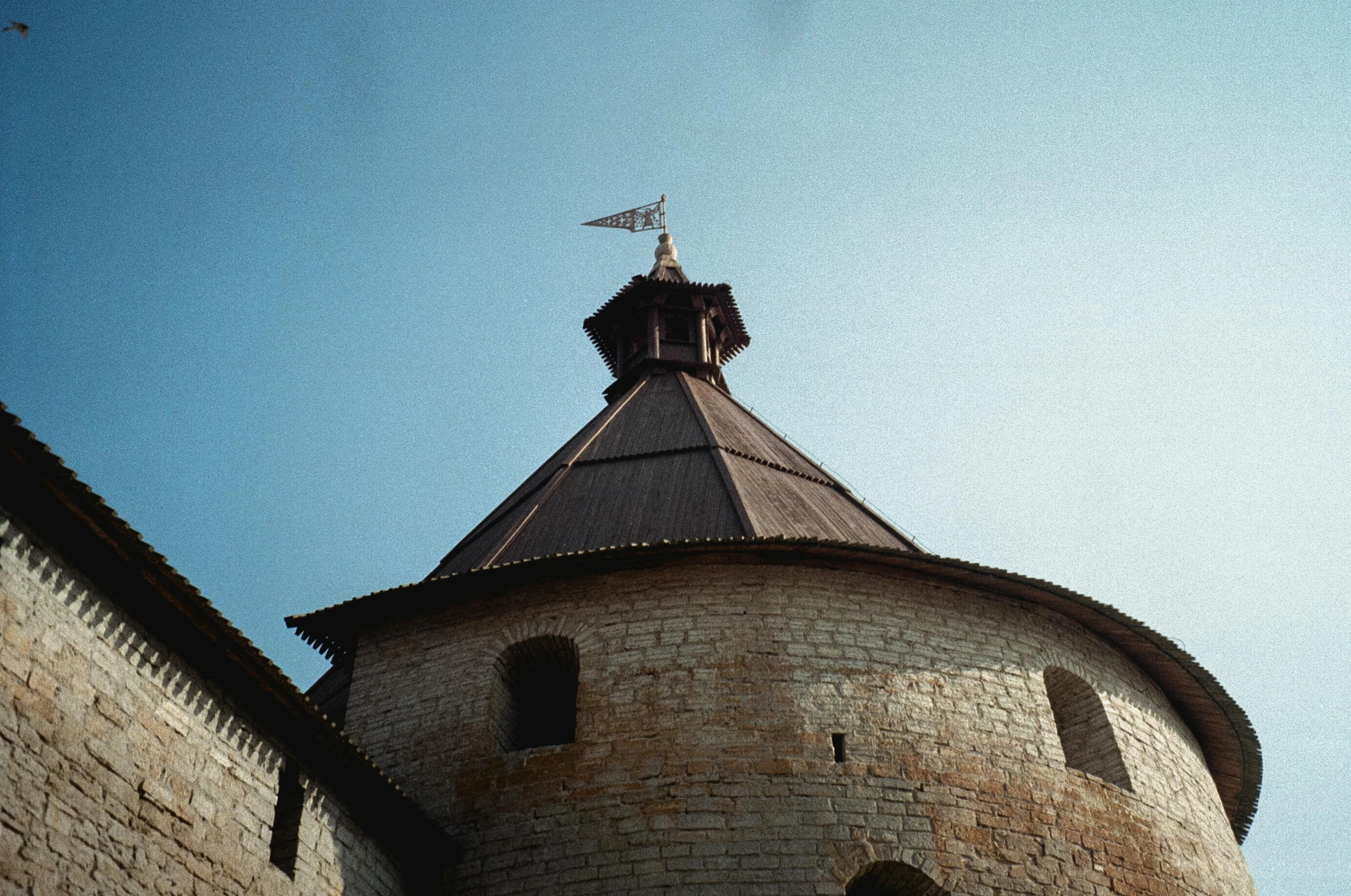 a view of a building with a clock on it