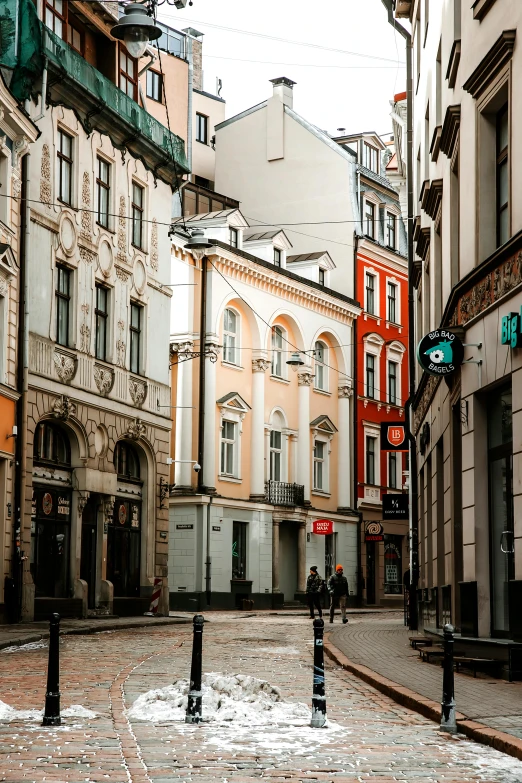 some buildings and lights are all different colors