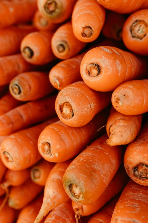 a pile of bright orange carrots that are stacked up