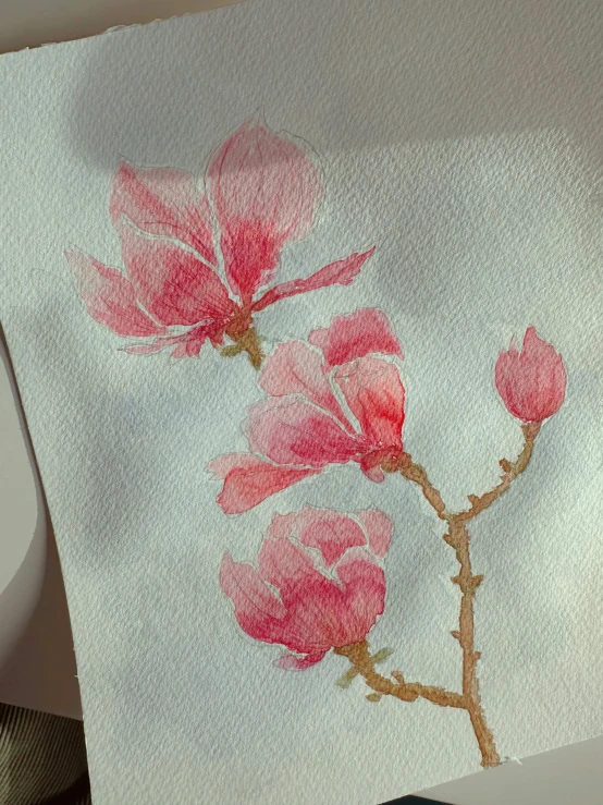 a piece of paper with some pink flowers on it