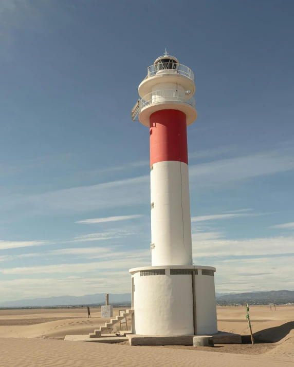 a lighthouse on a deserted sandy beach