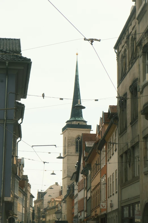 a view of street with old buildings on both sides