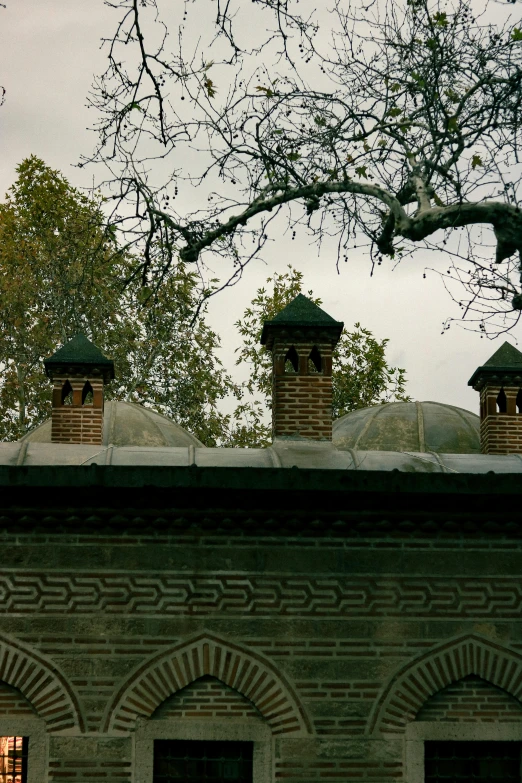 a clock tower in front of a tree on top of a building