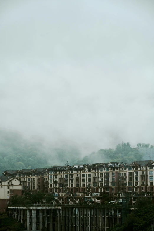 the buildings in this town stand high above the treeline