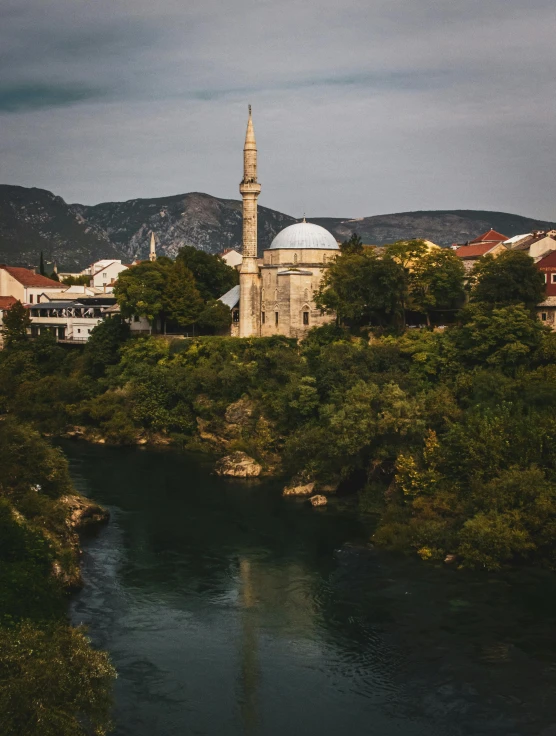 an area with river and building in middle