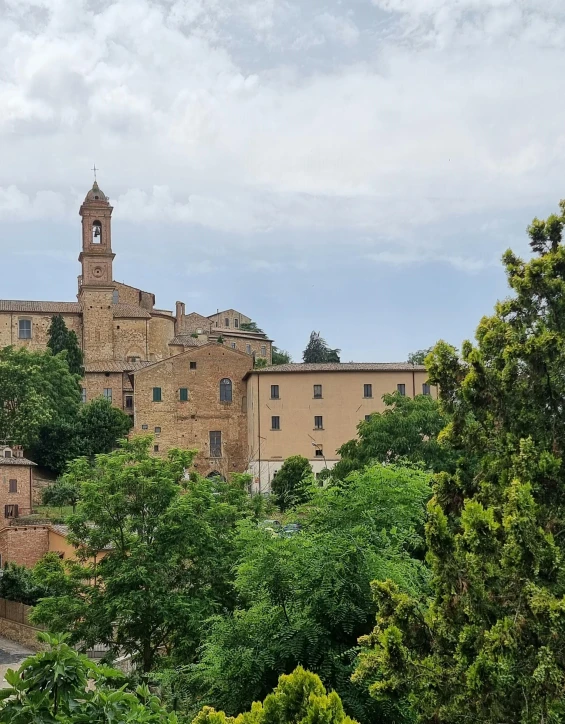 a tower that has an umbrella near by