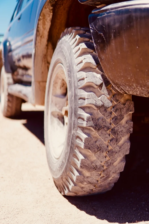 a close up of a tire on a car with dirty tires