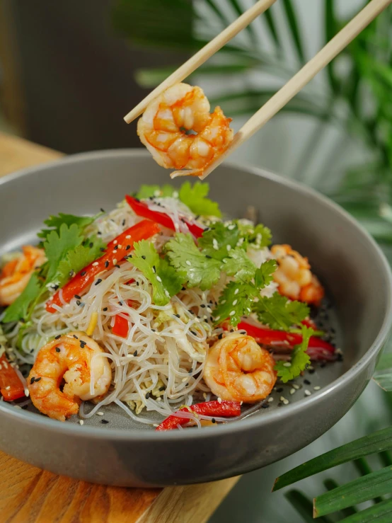 the shrimp and veggie stir fry is being served